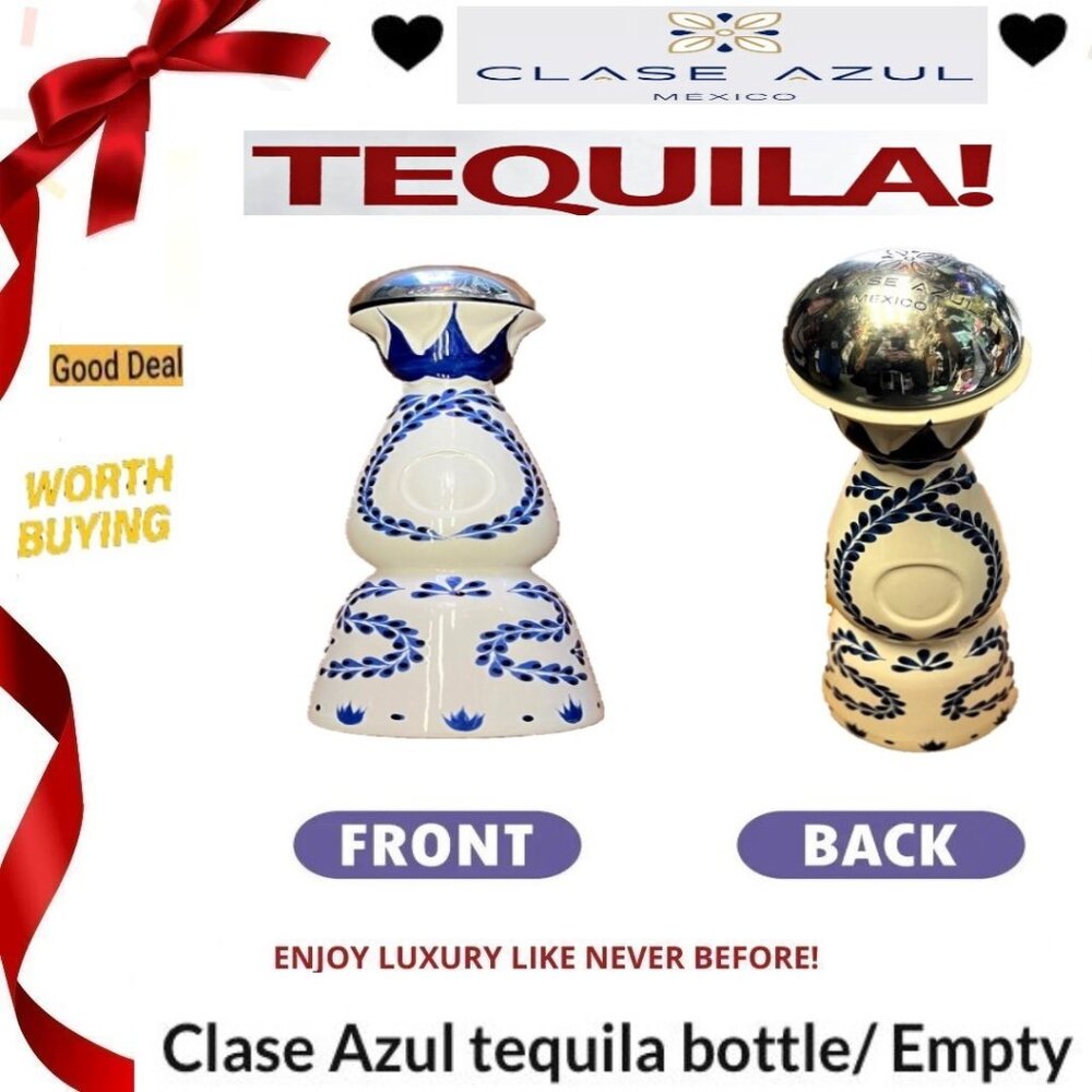 🛑 CLASE AZUL Tequila ➕ EMPTY BOTTLE Painted Reuseable 🆒 DISPLAY 💸BUY NOW‼️🟢